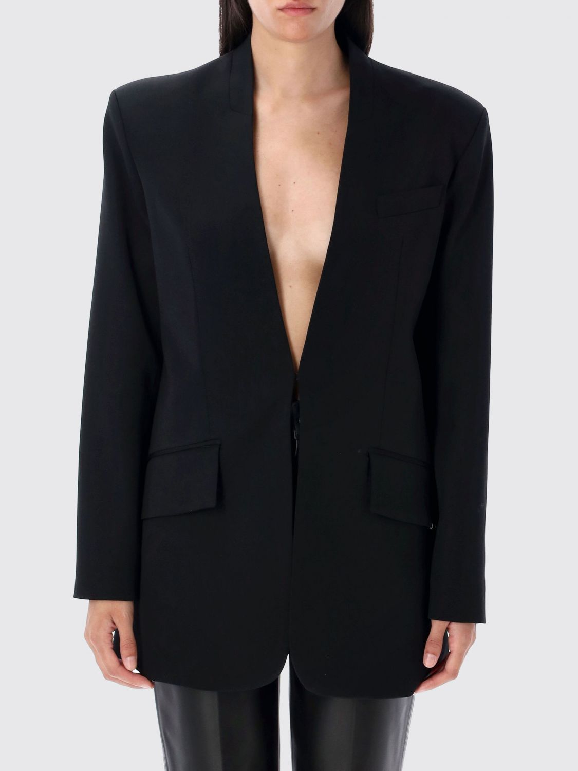 Attico Tailored Jacket With Back Vent And Flap Pockets In Black