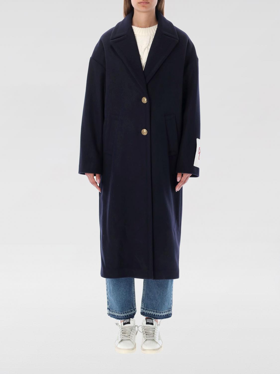 Golden Goose Single-breasted Long Coat In Virgin Wool In Blue
