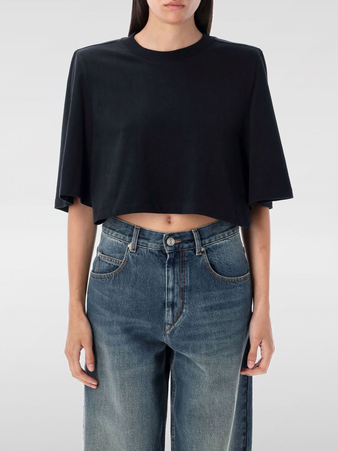 Isabel Marant Cropped T-shirt Short Sleeves In Black