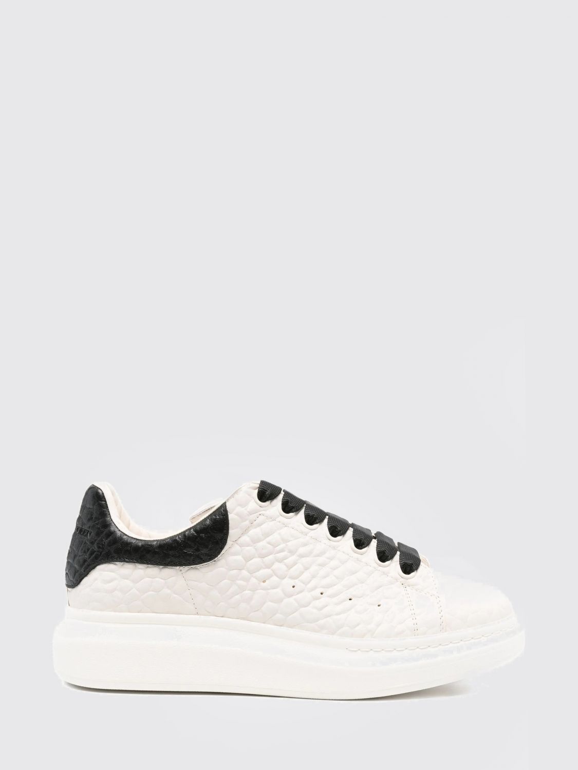 Alexander Mcqueen Ivory Leather Sneakers With Black Leather Heel In White