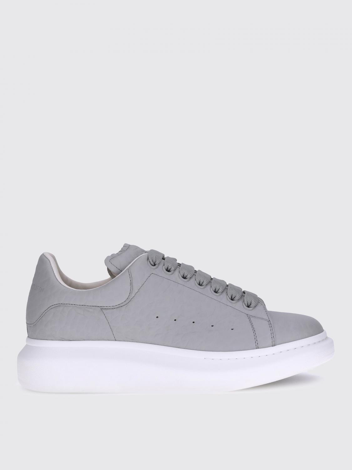 Alexander Mcqueen Leather Platform Sneakers Added Height In Gray