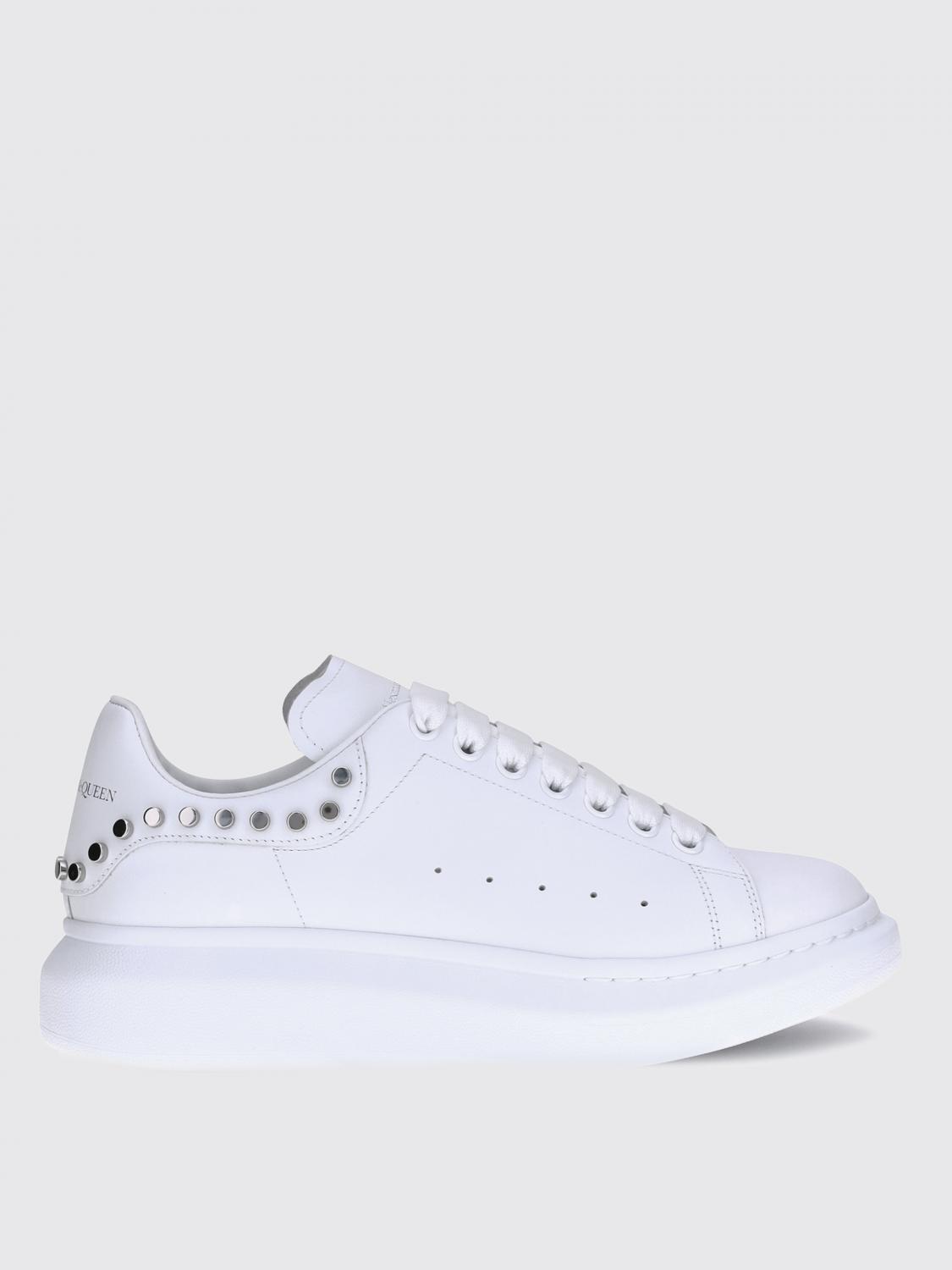 Alexander Mcqueen White Leather Sneakers With White Leather Heel In White