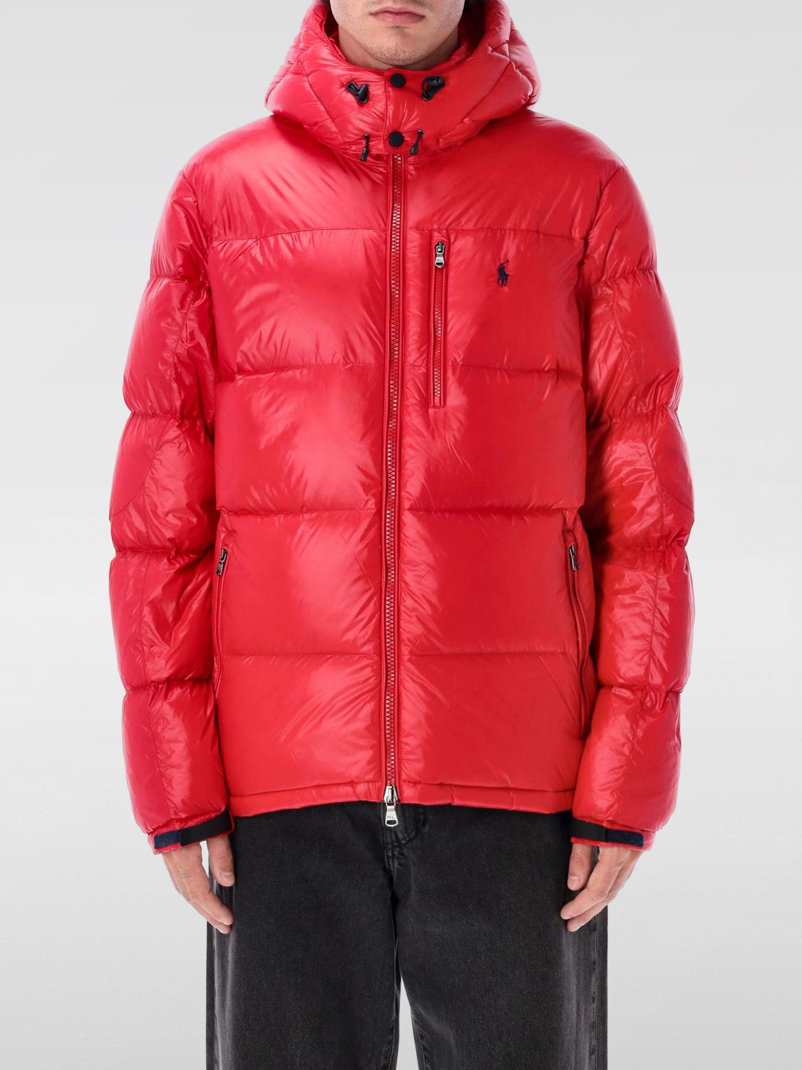 Polo Ralph Lauren Quilted Hooded Bomber Jacket With Zippered Pocket In Red