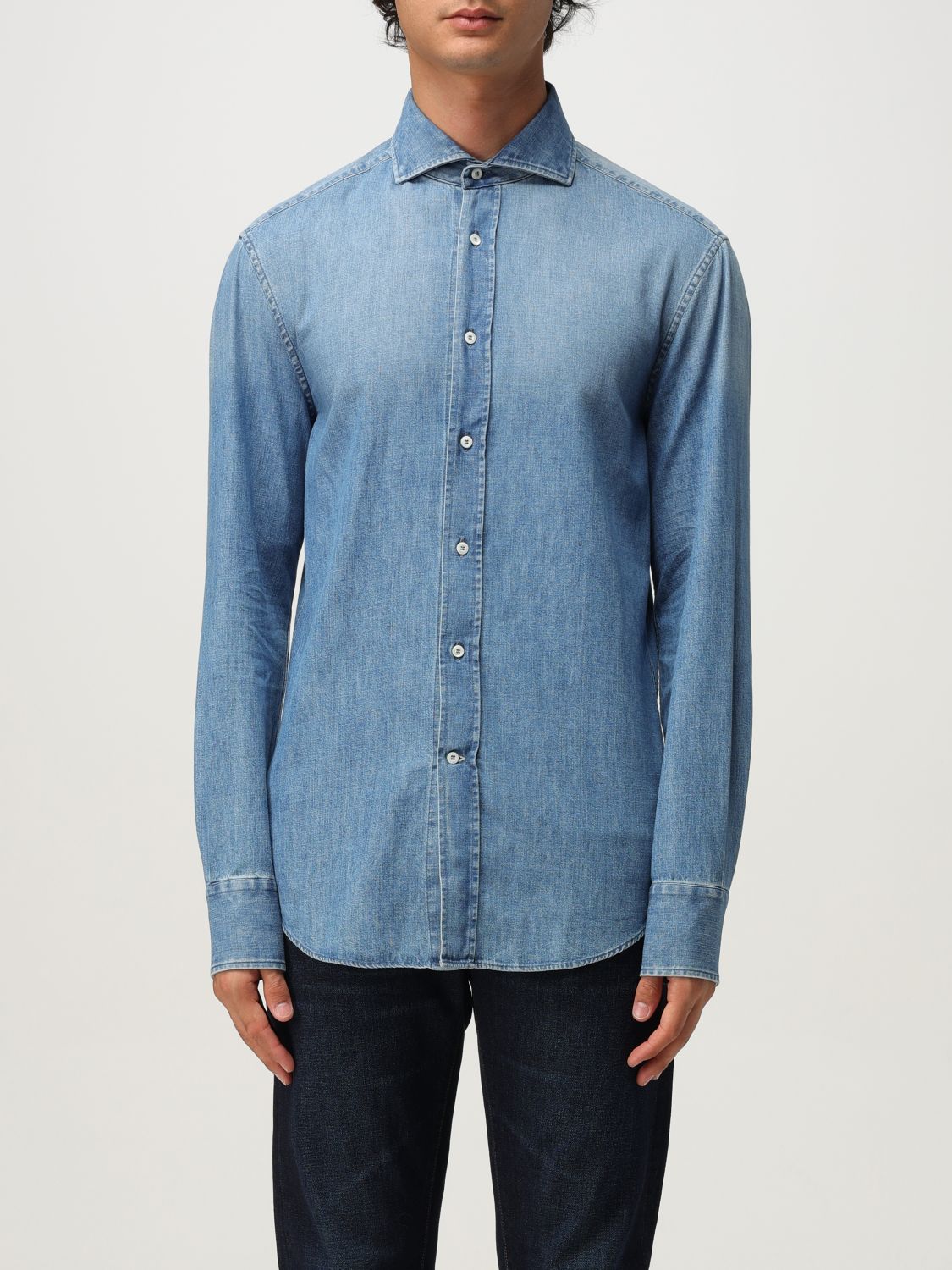 Brunello Cucinelli Cotton-chambray Shirt In Blue