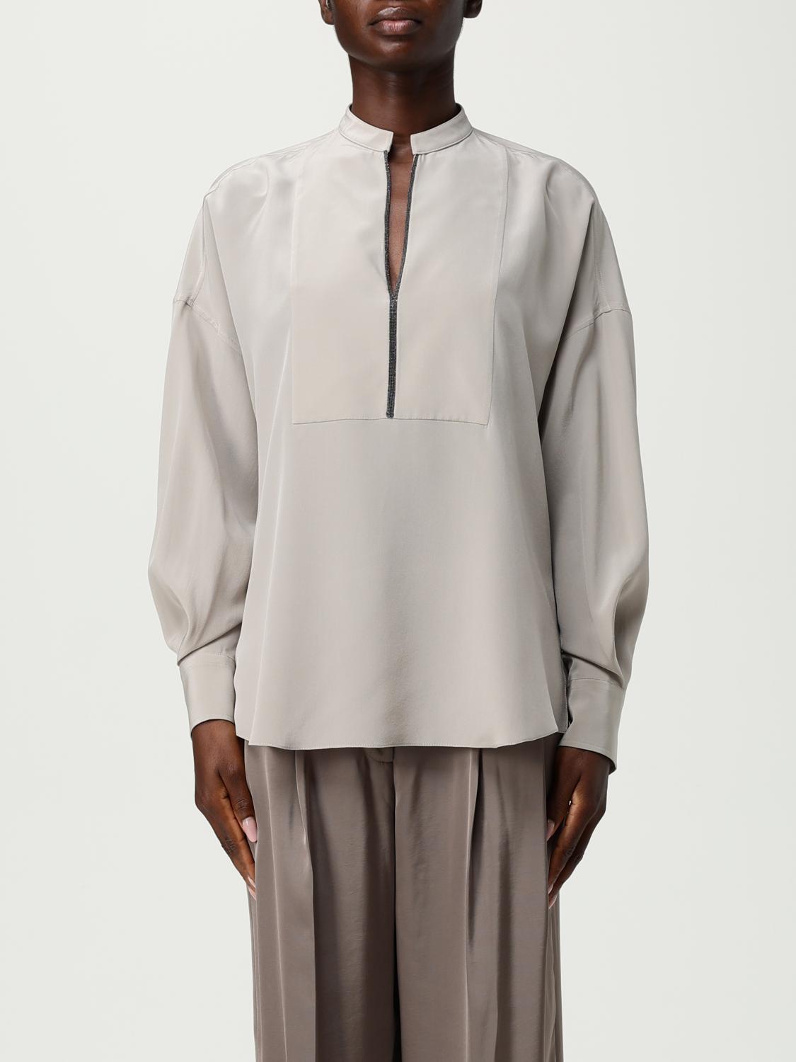 Brunello Cucinelli Women Silk Stretch Satin Blouse In Neutral