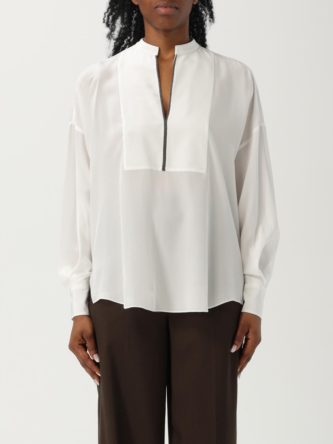 Brunello Cucinelli Monili Silk Blouse In White