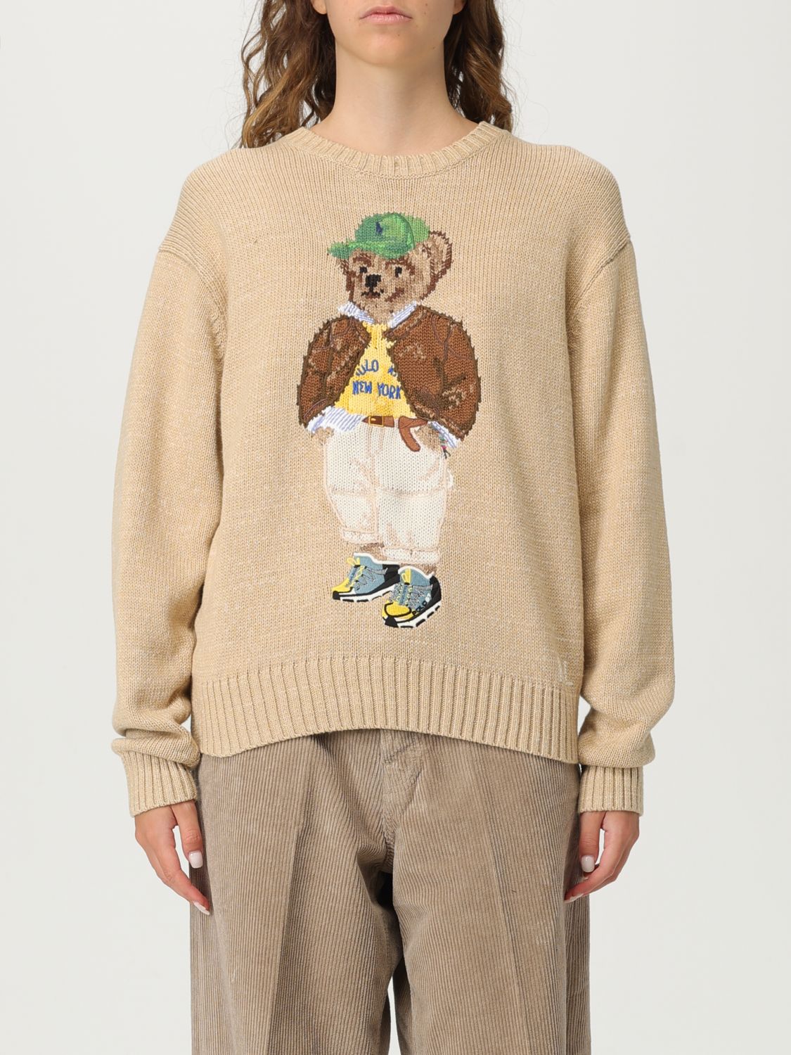 Polo Ralph Lauren Beige Cotton Polo Bear Jumper In Multi