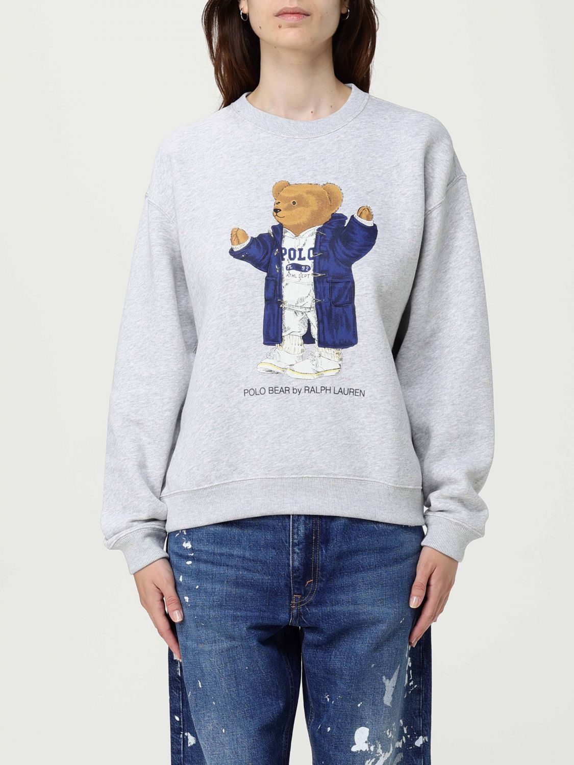 Polo Ralph Lauren Brushed Cotton Blend Sweatshirt With Iconic Polo Bear Print In Gray