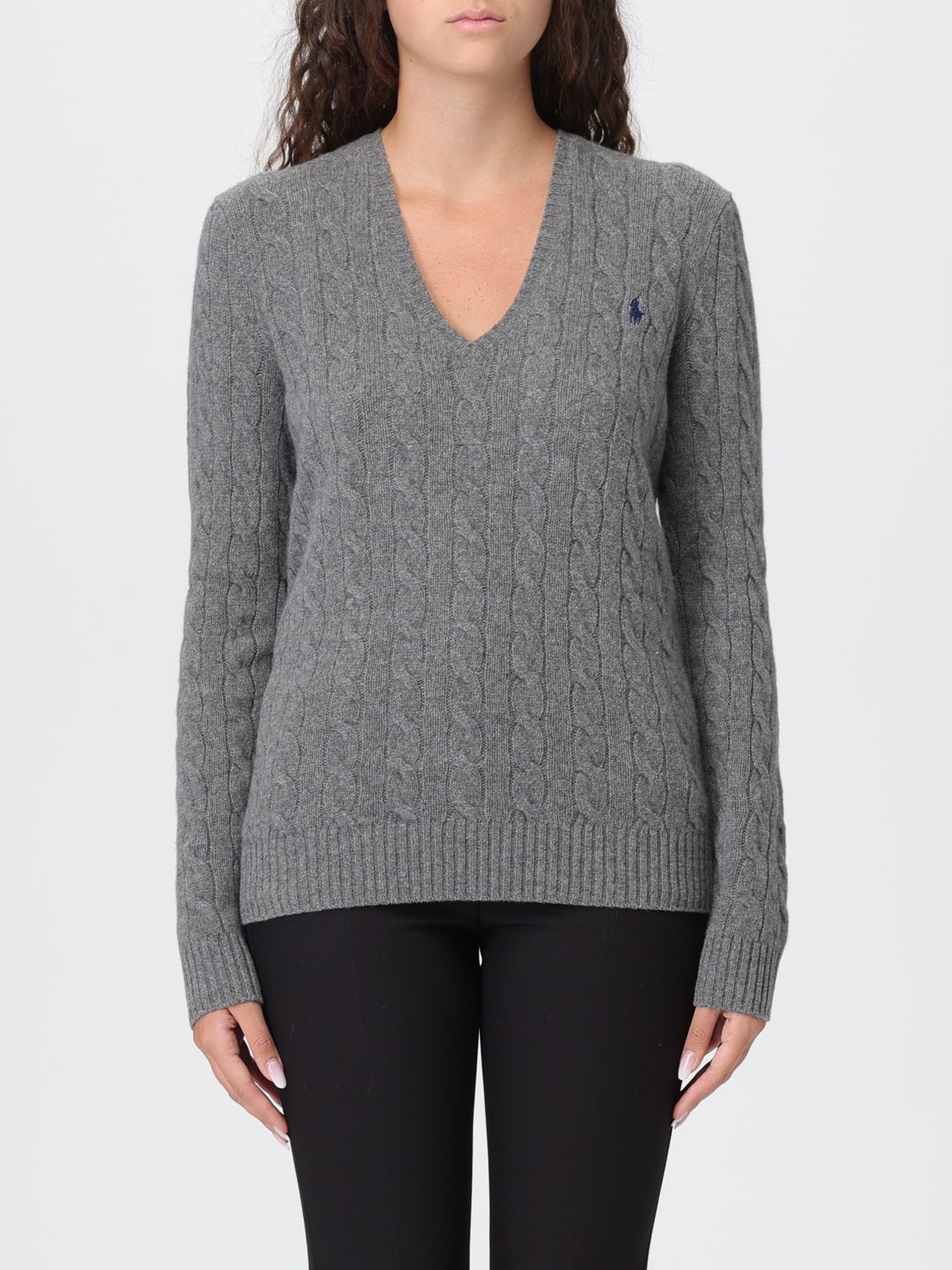 Polo Ralph Lauren Logo Braided Sweater In Gray