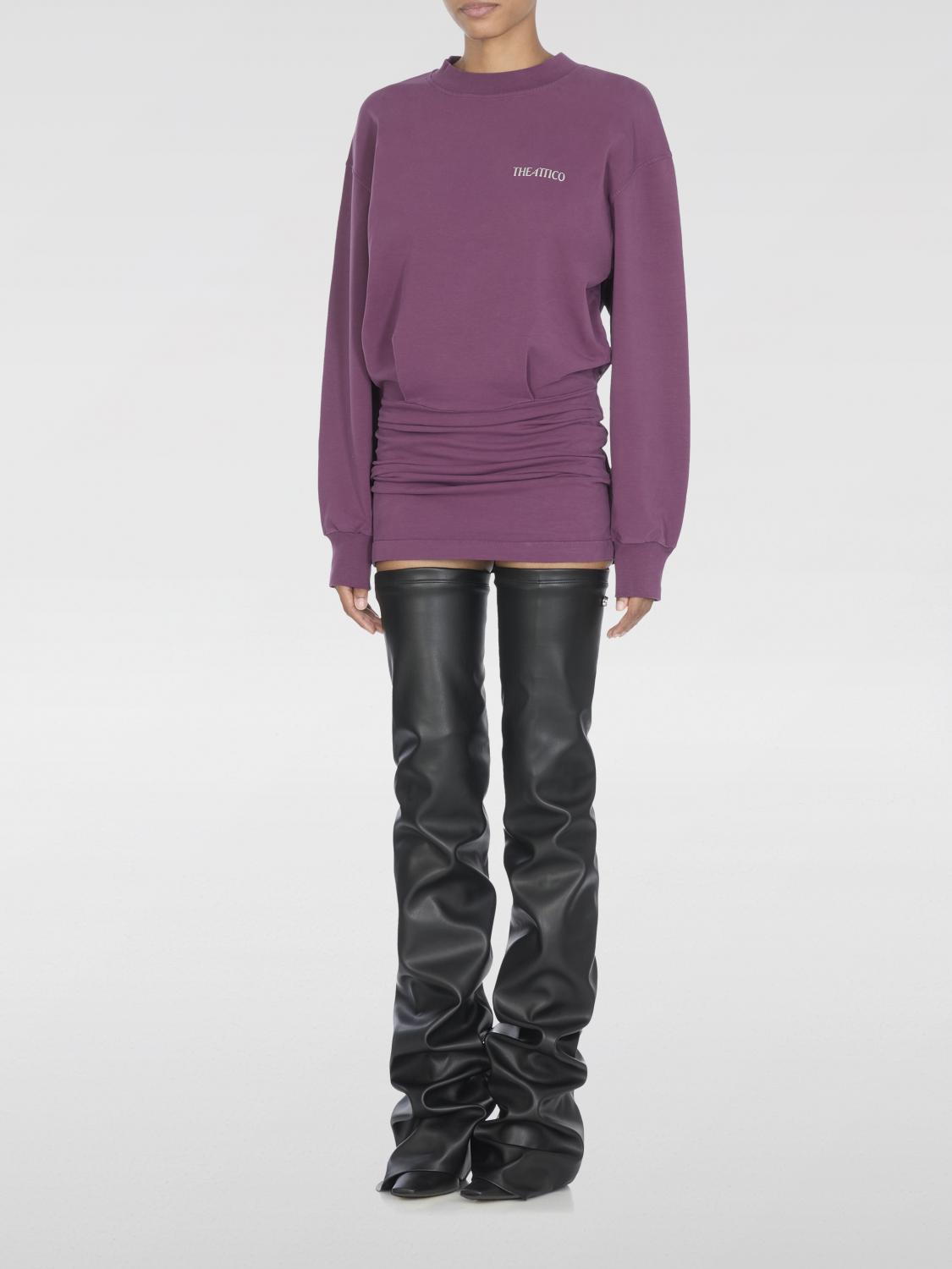 Attico Burgundy Draped Mini Dress With Long Sleeves In Purple