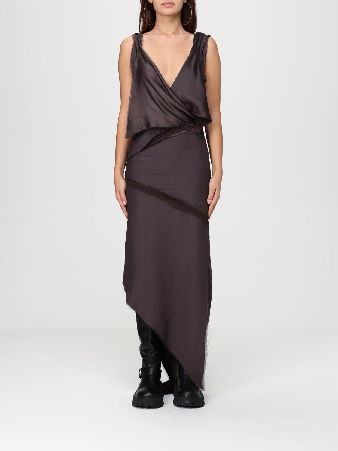Attico Abito Midi Asimmetrico Con Dettaglio Attorcigliato In Brown
