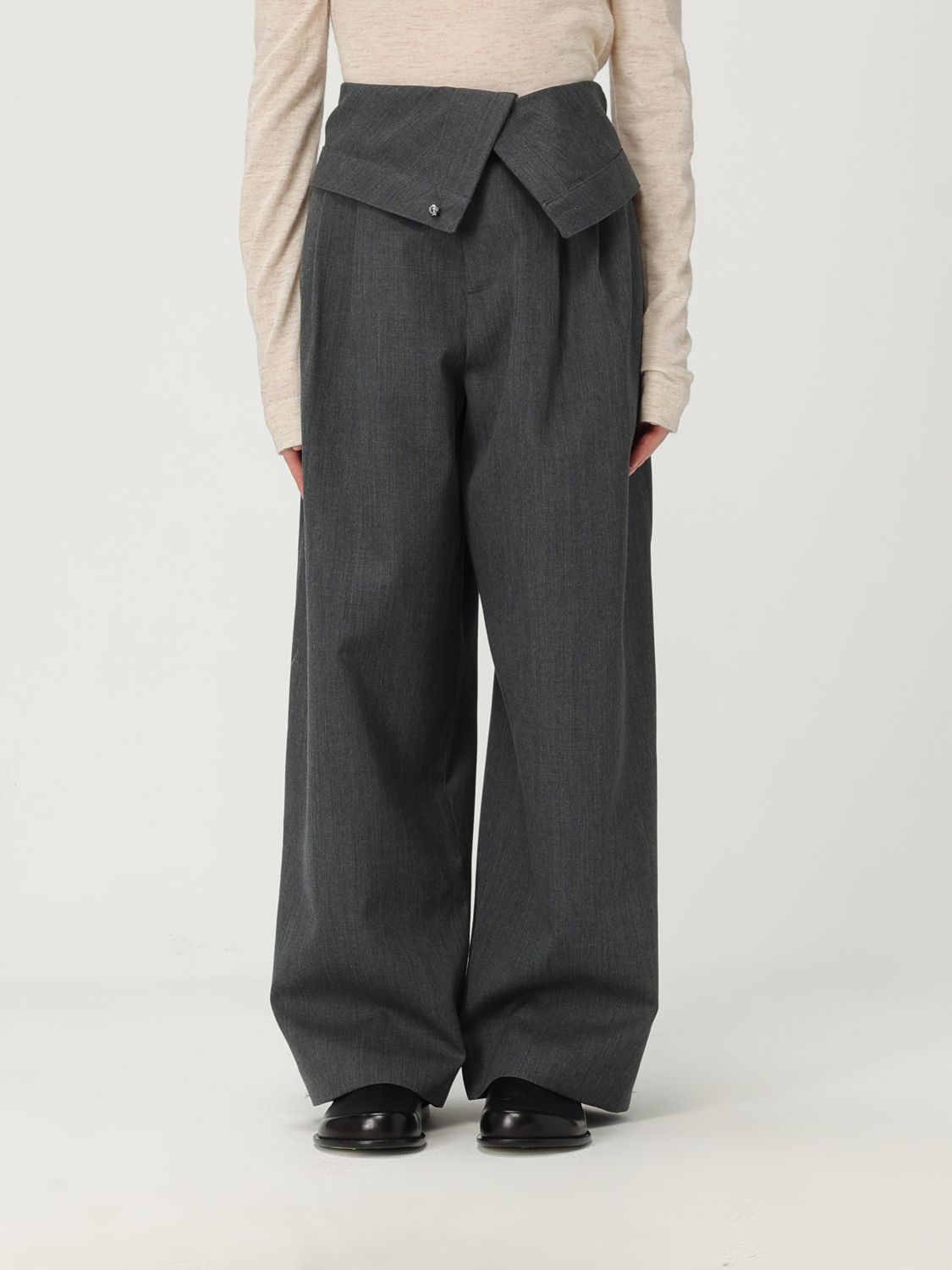 Jw Anderson J. W. Anderson Fold-over Design Grey Wool Trousers In Gray