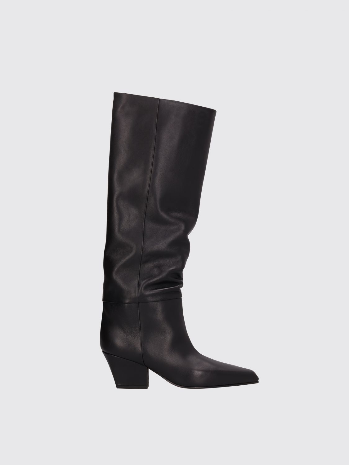 Paris Texas Jane Knee-high Leather Texan Heel Boots In Black