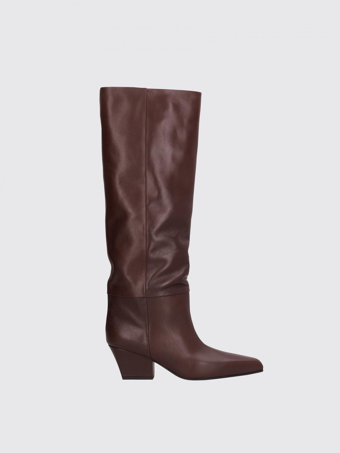 Paris Texas Leather Knee-high Block Heel Boot In Brown