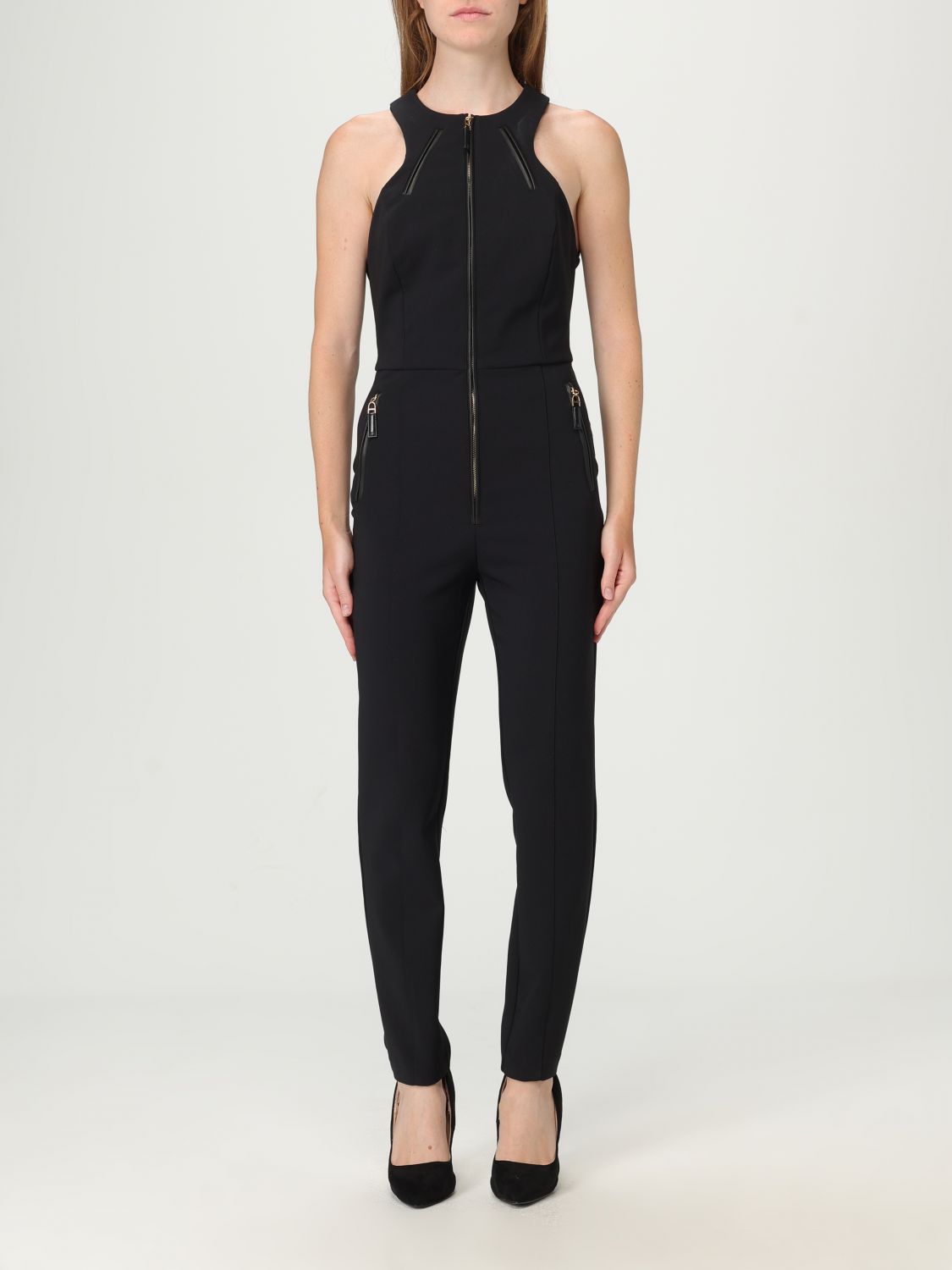 Elisabetta Franchi Black Double Crepe Jumpsuit With Zip Details In Black