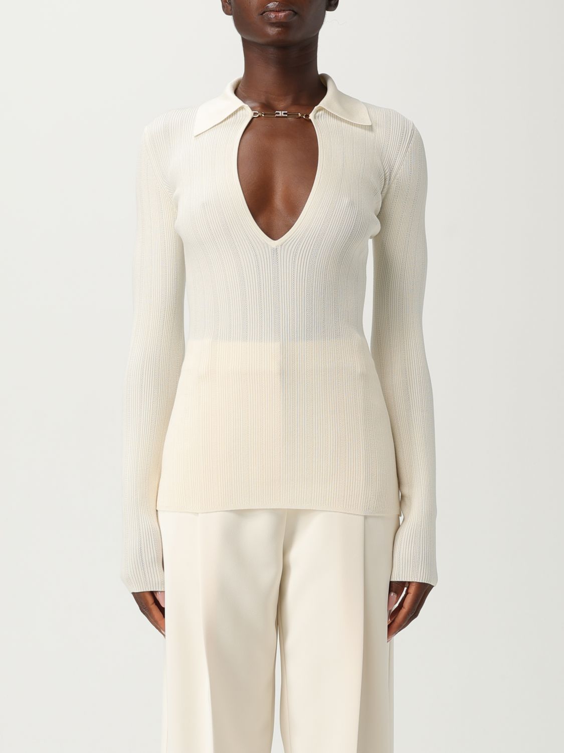 Elisabetta Franchi Chain-detail Ribbed Sweater In White