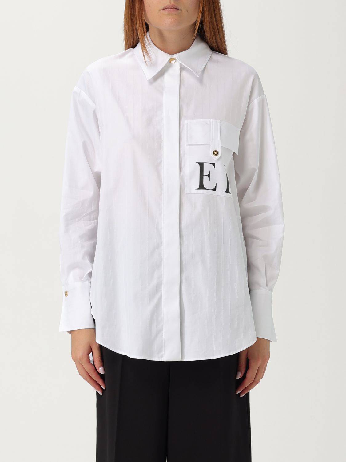 Elisabetta Franchi White Striped Cotton Poplin Shirt In White