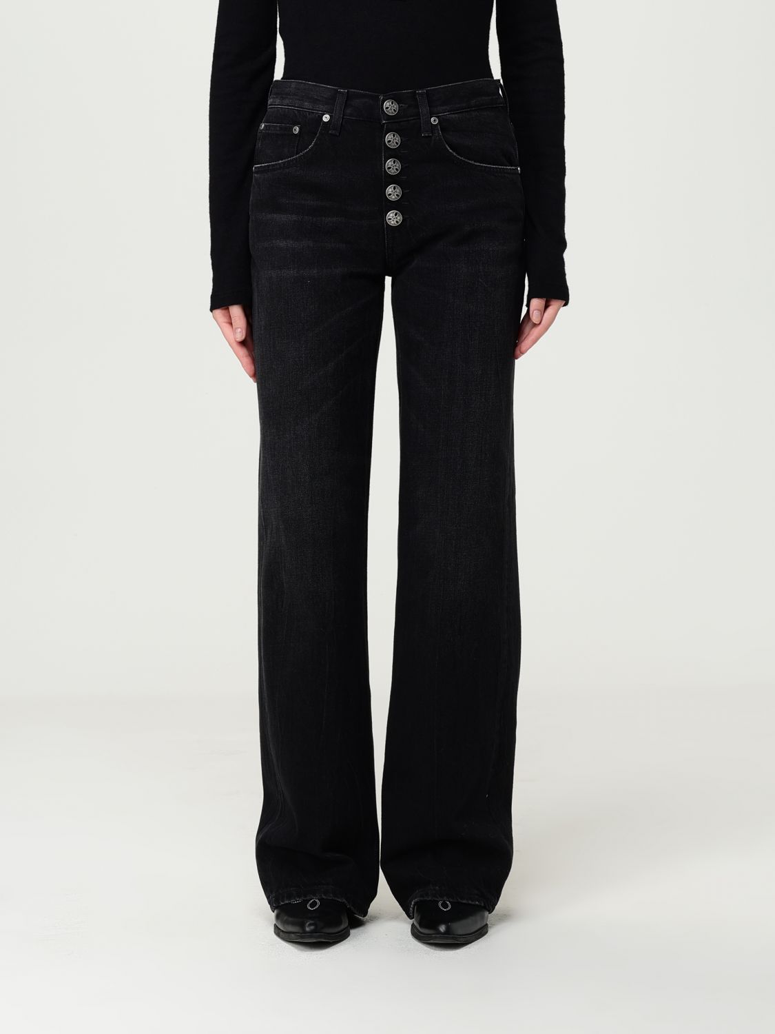 Dondup High-waisted Black Jeans With Decorative Button Fly In Black