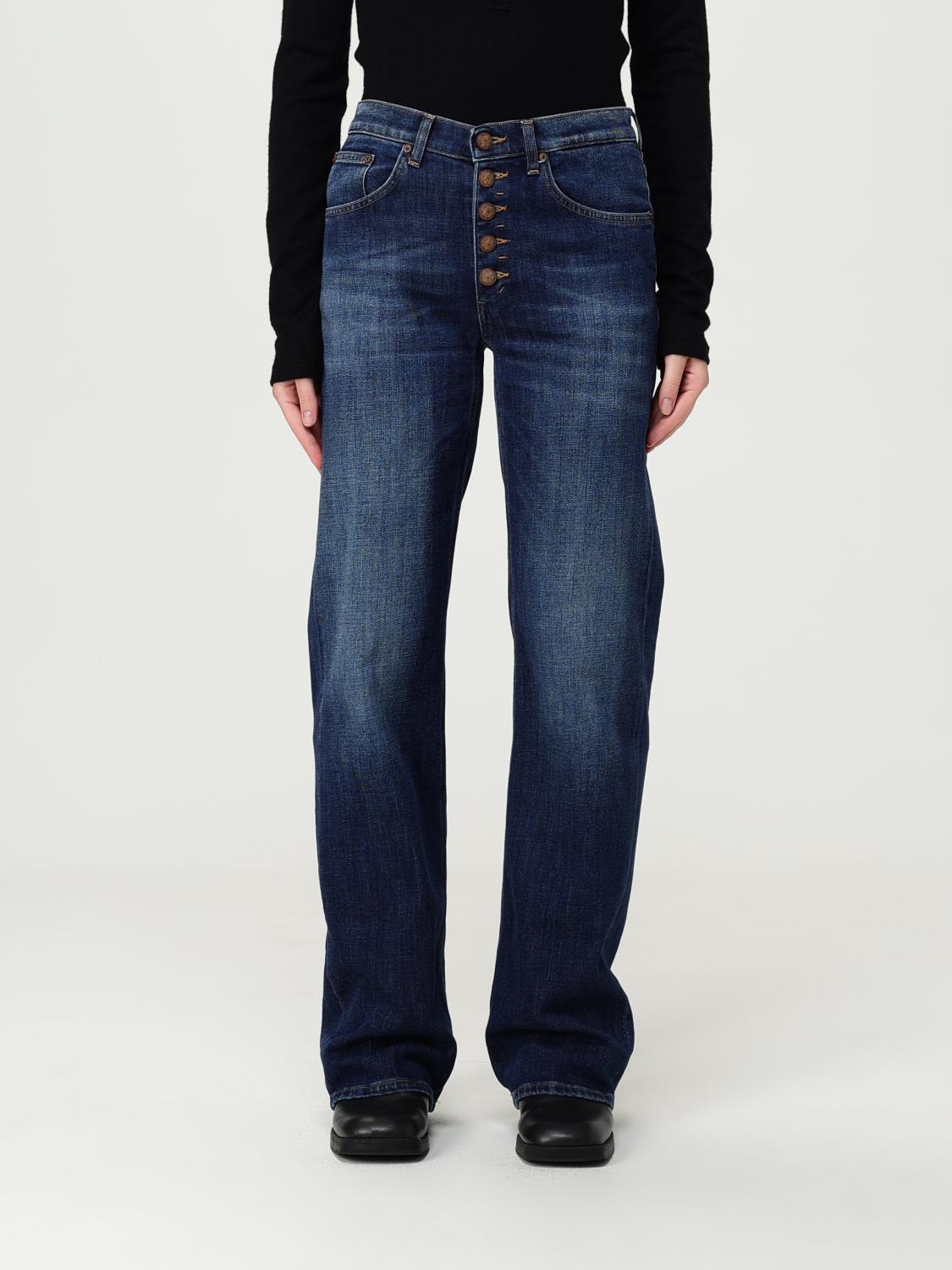 Dondup Medium Blue Straight-leg Jeans With Button Closure In Blue