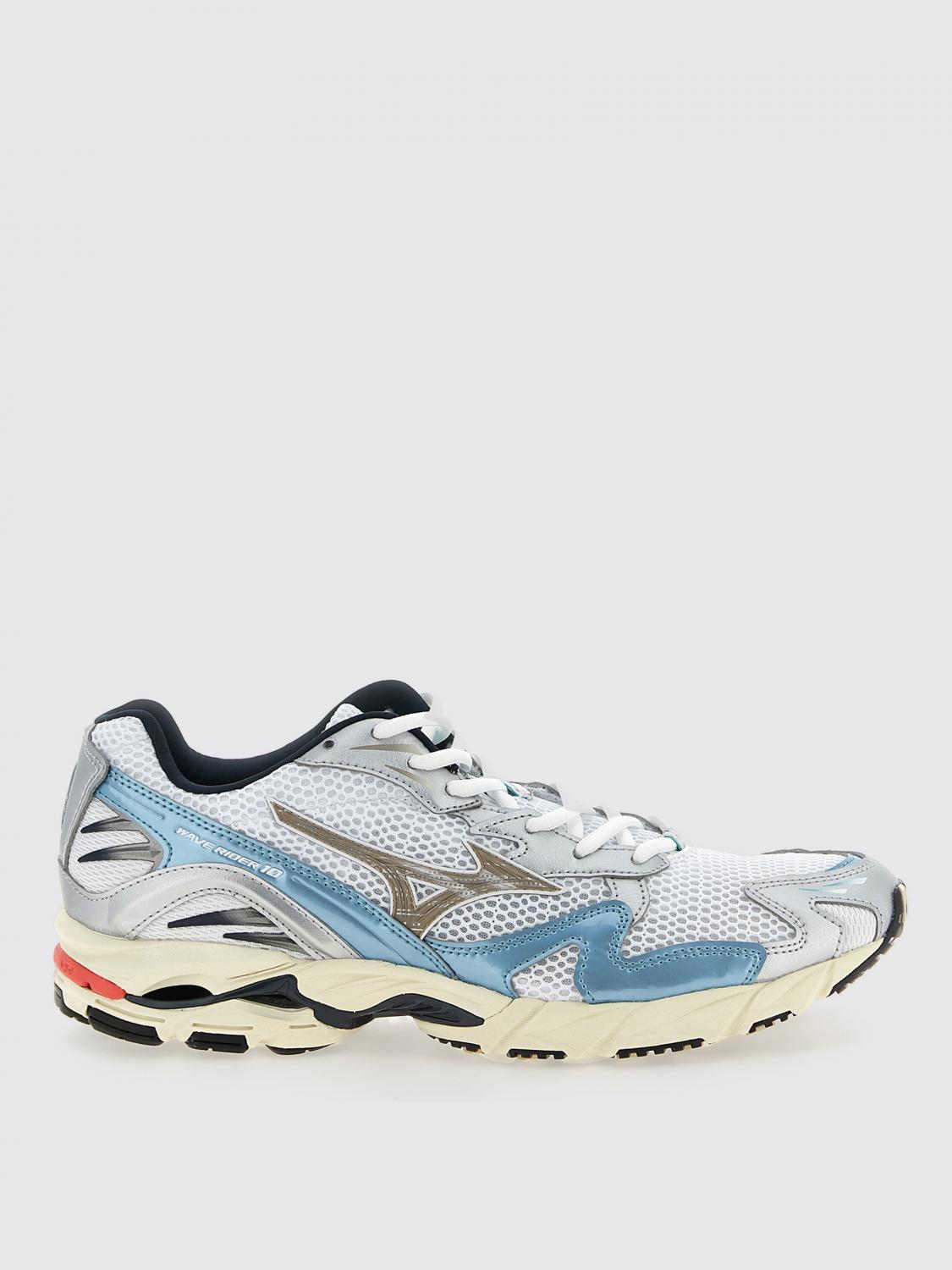 Mizuno Wave Ridder 10 Mesh-panelled Leather Trainers In Blue
