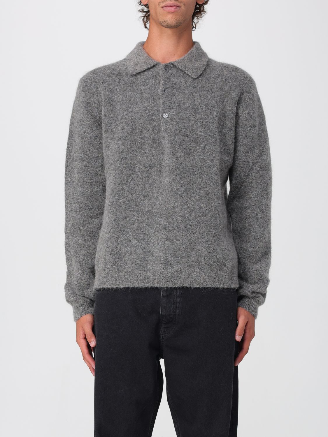 Sunflower Collared Wool Sweater With Ribbed Cuffs And Hem In Gray