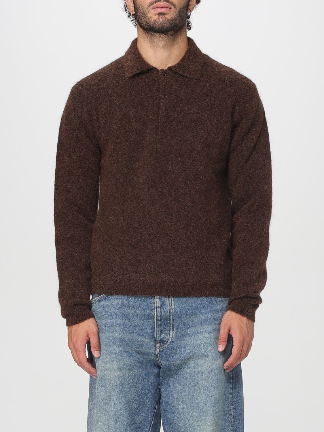 Sunflower Polo Neck Brown Wool Sweater With Button Fastening In Brown