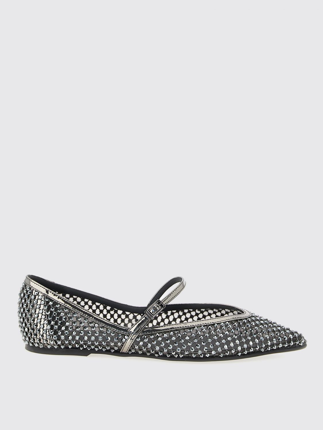 Le Silla Embellished Pointed Toe Ballet Flats With Textured Surface In Gray