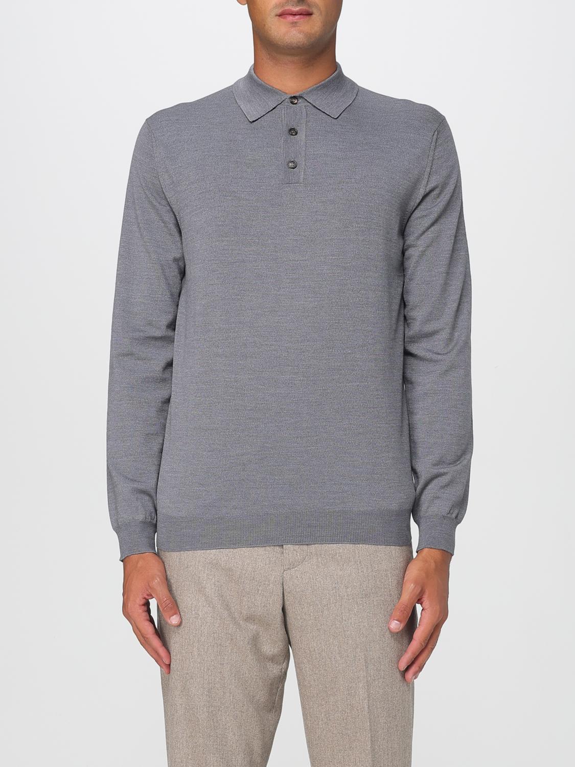 Zanone Ribbed Collar Wool Polo Shirt In Gray