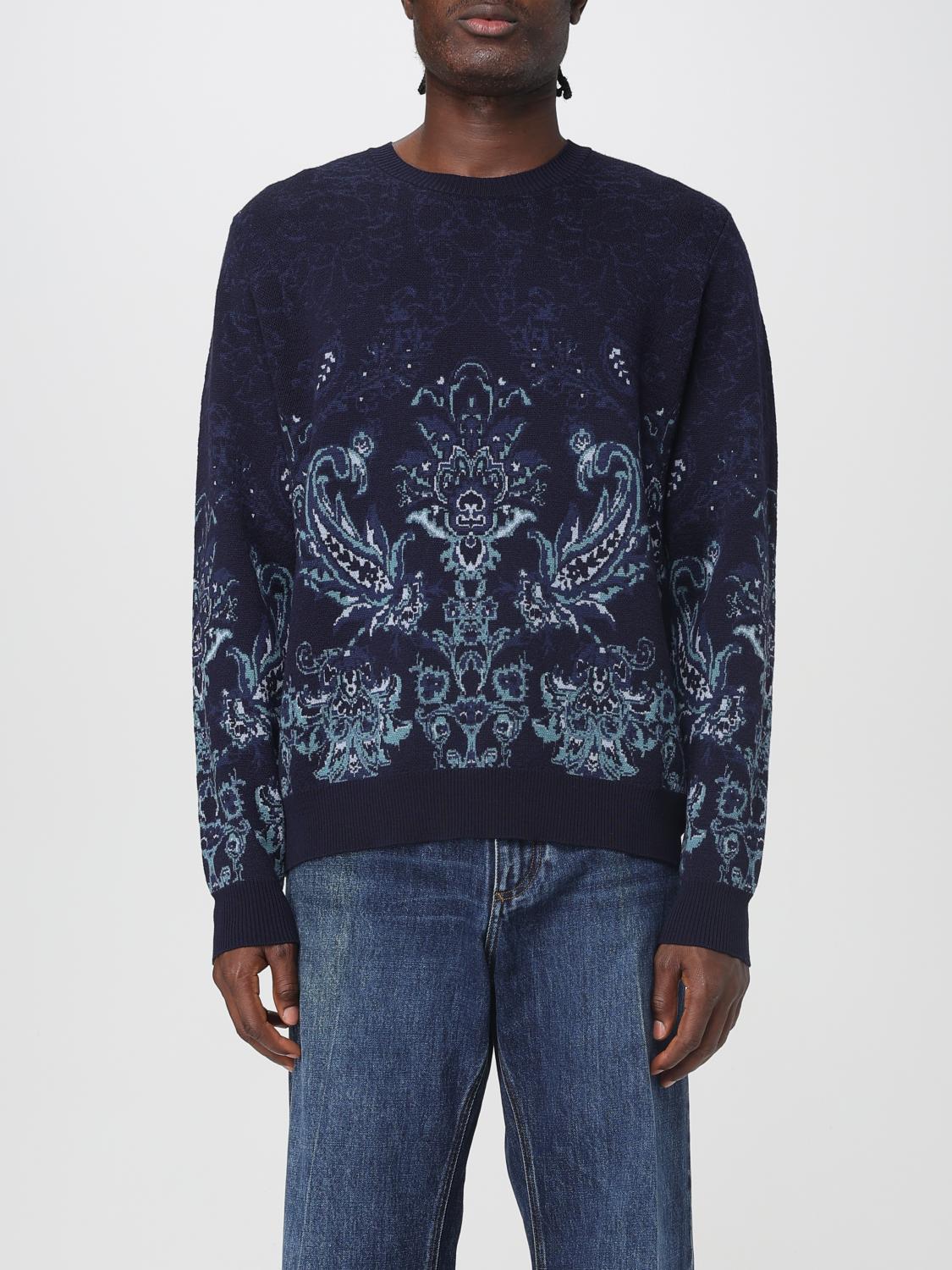Etro Floral Jacquard Wool Sweater In Blue