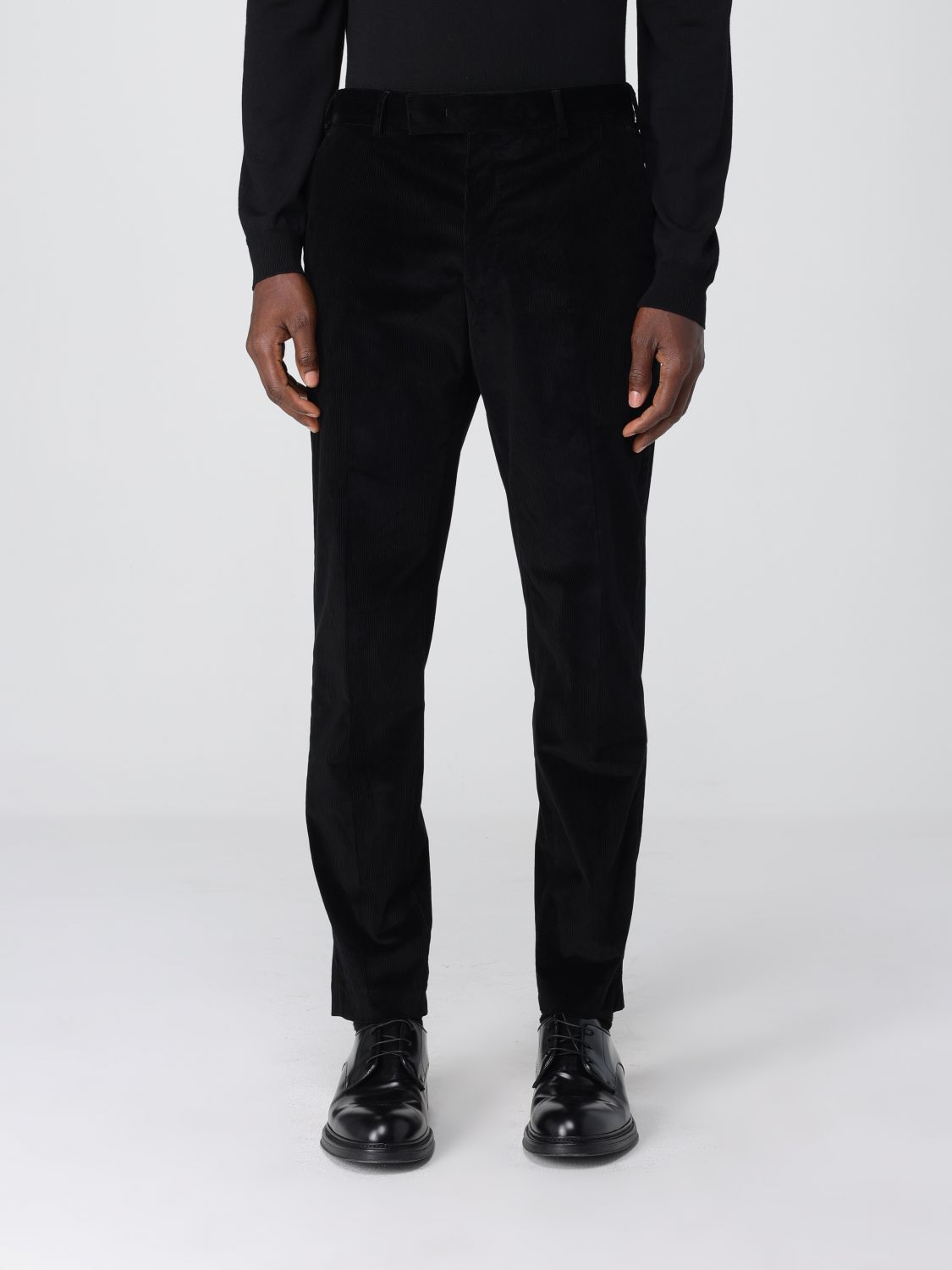 Pt Torino Rebel Corduroy Tapered Trousers In Black
