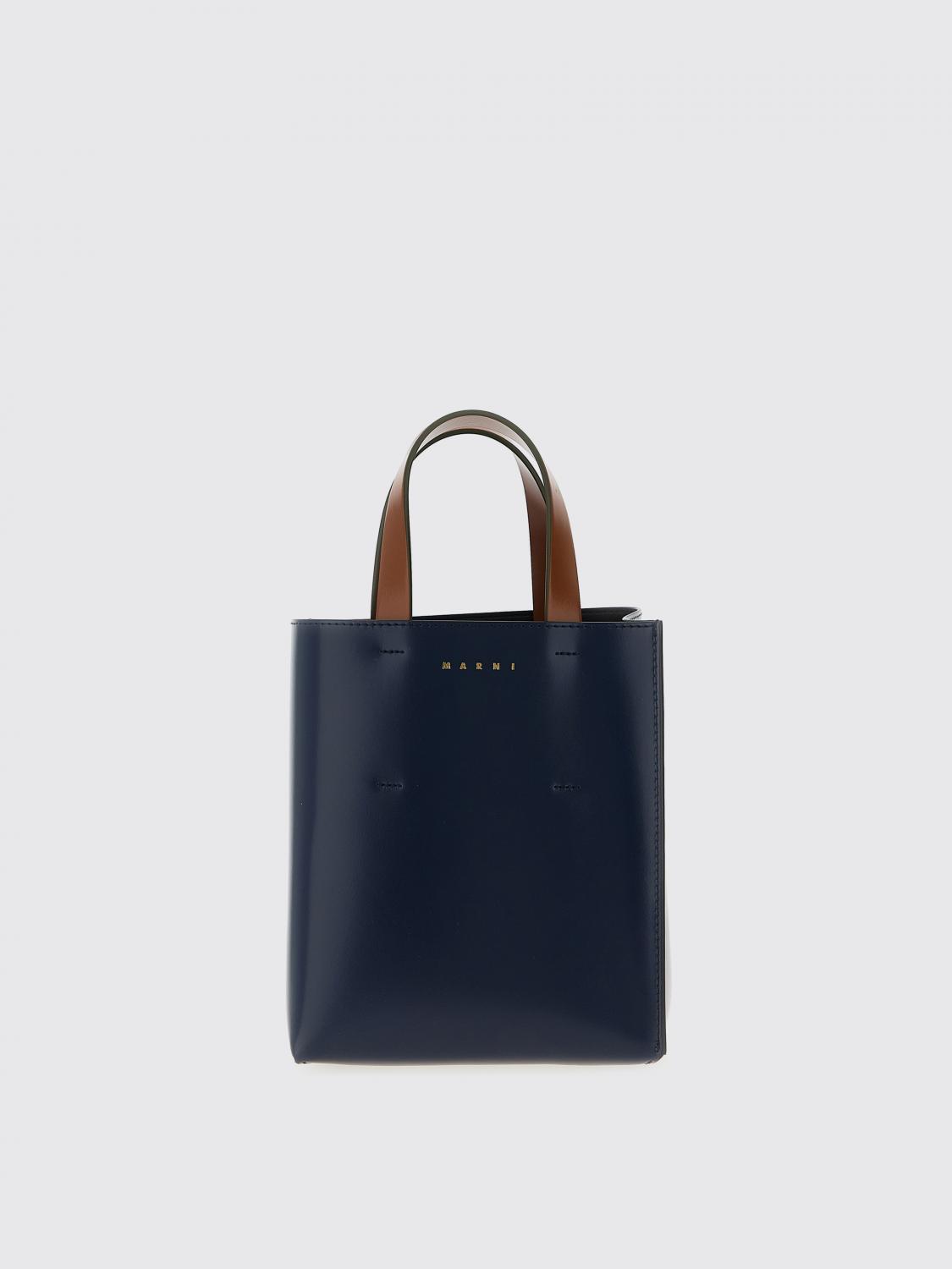 Marni Mini Museo Handbag With Adjustable Strap And Dual Top Handles In Blue