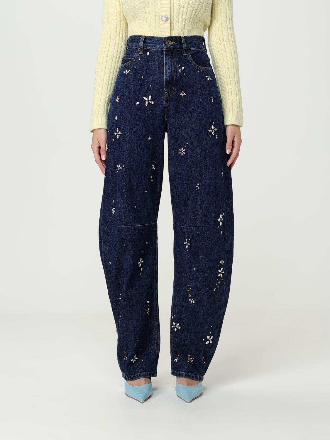 Self-portrait Self Portrait Blue Embellished Barrel Leg Jeans In Blue
