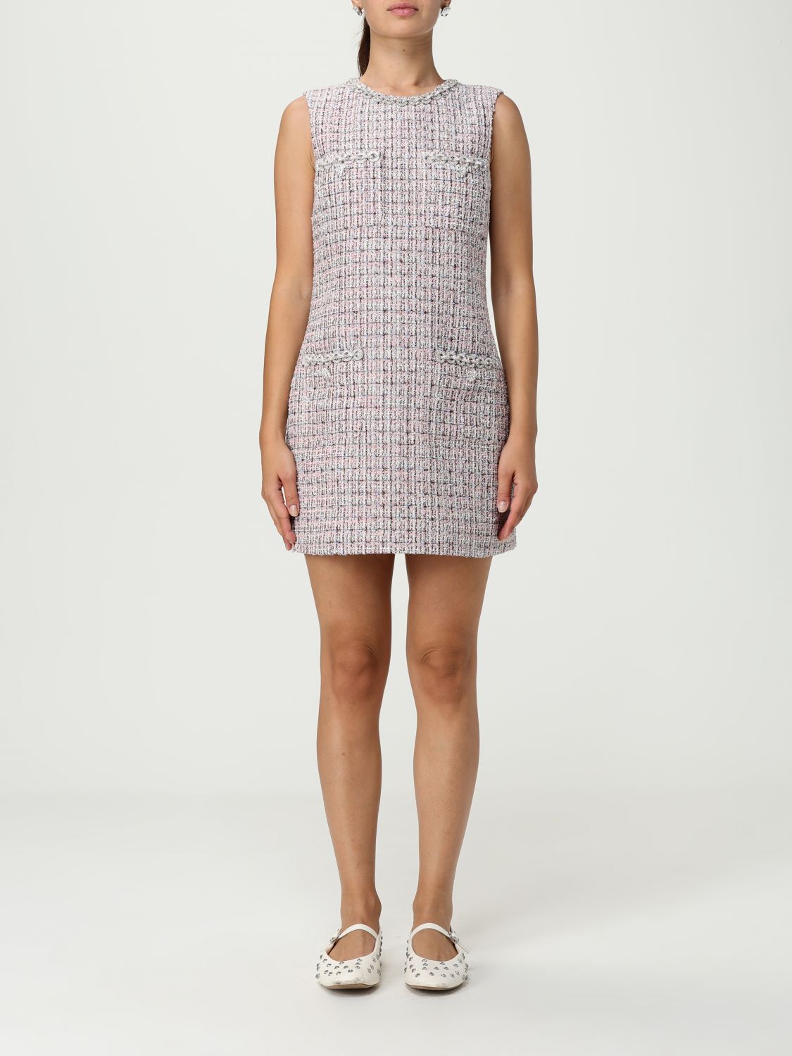 Self-portrait Textured Sleeveless Dress With Fitted Silhouette In Pink