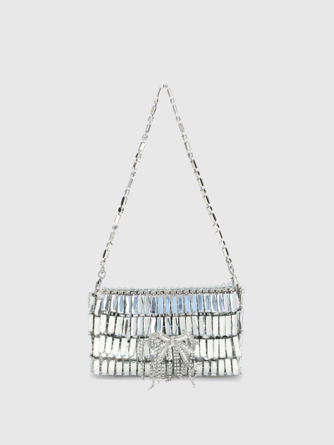 Self-portrait Crystal Bow Mini Shoulder Bag In Silver