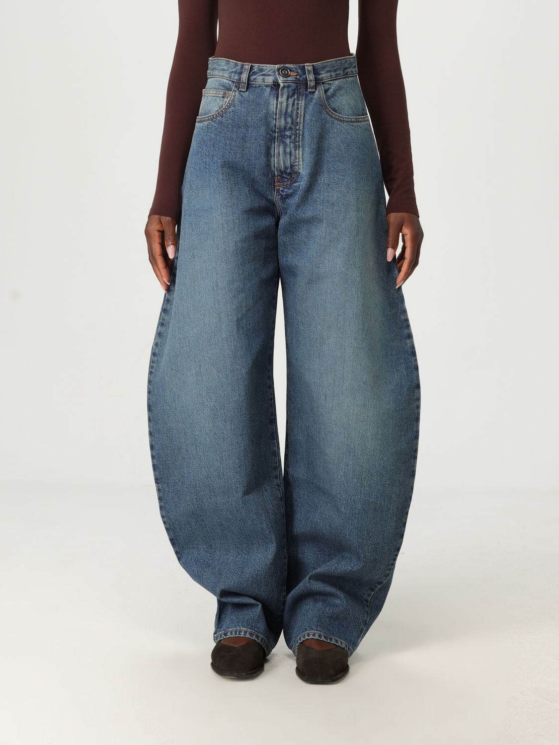 Alaïa Rounded Blue Jeans With Faded Effect In Blue
