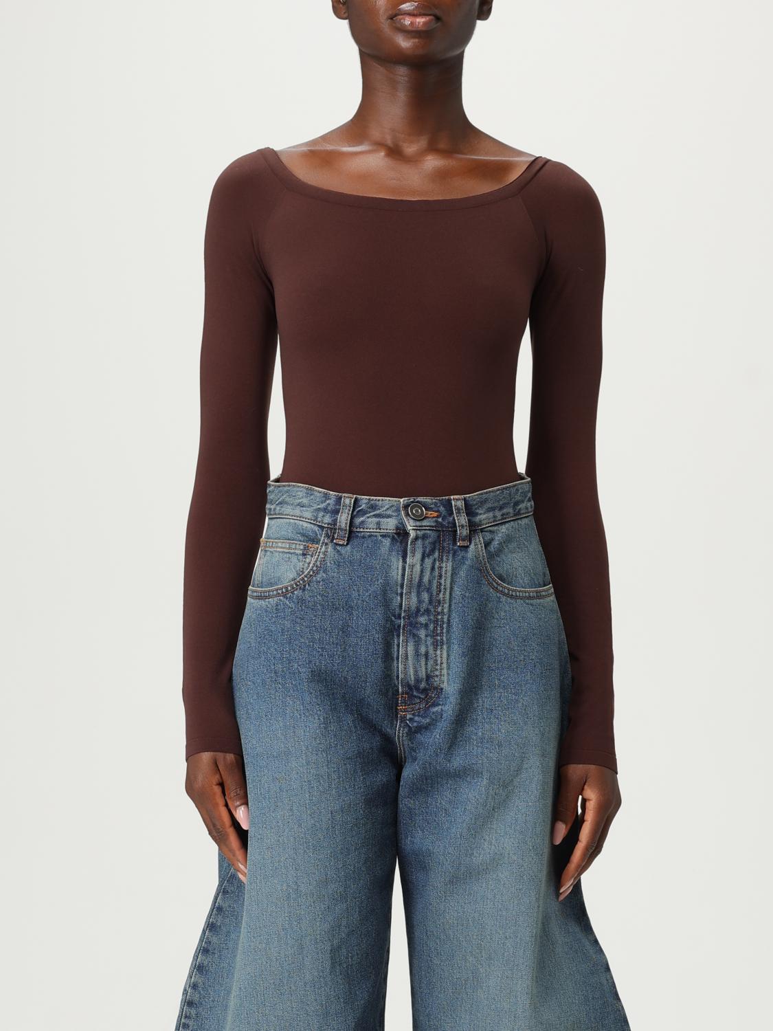 Alaïa Brown Second Skin Knit Off-shoulder Bodysuit In Multi