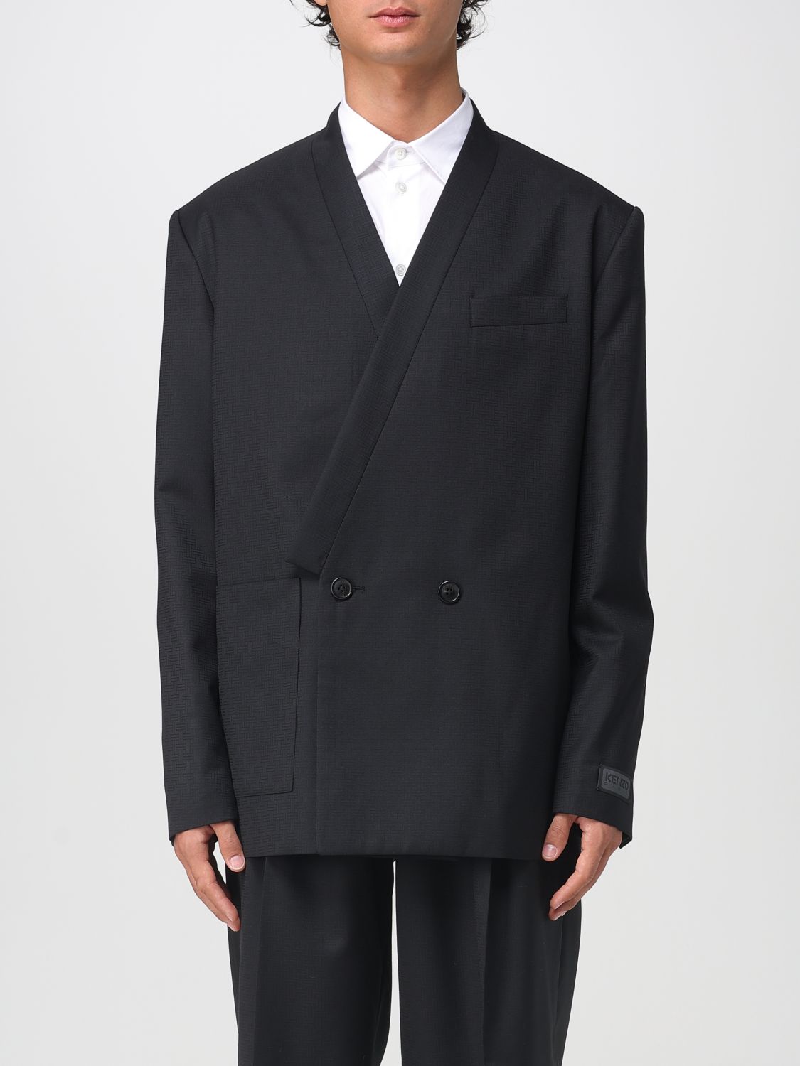 Kenzo Double-breasted Kimono Tailored Blazer In Black