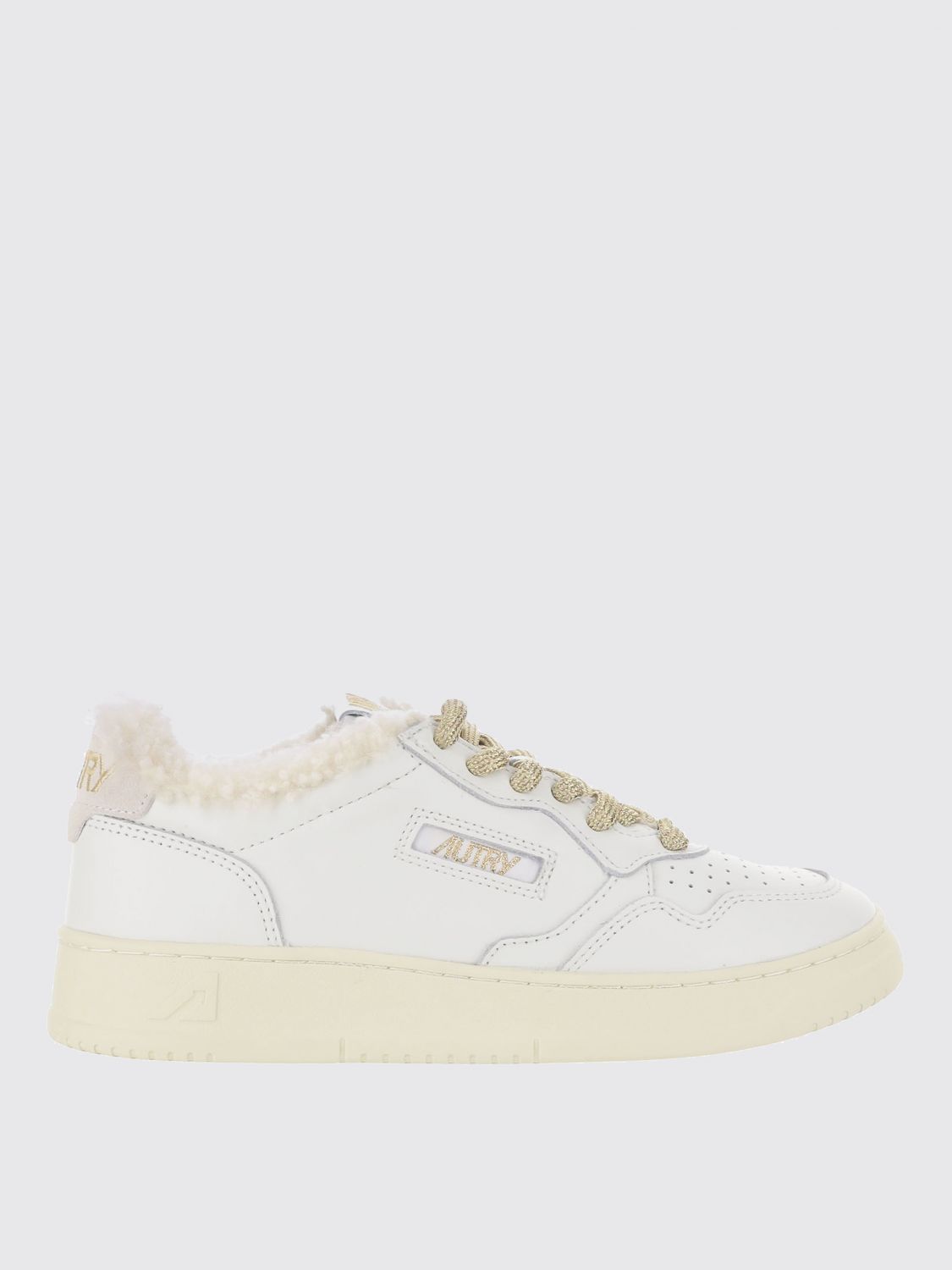 Autry Medalist Shearling-trimmed Leather Sneakers In Neutral