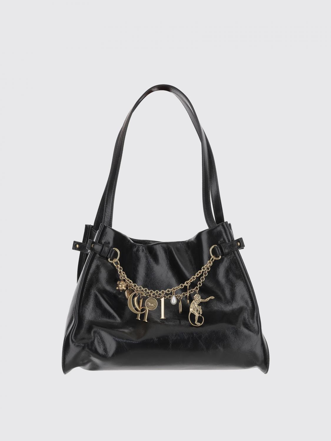 Chloé Leather Shoulder Bag Adorned With Charms In Black