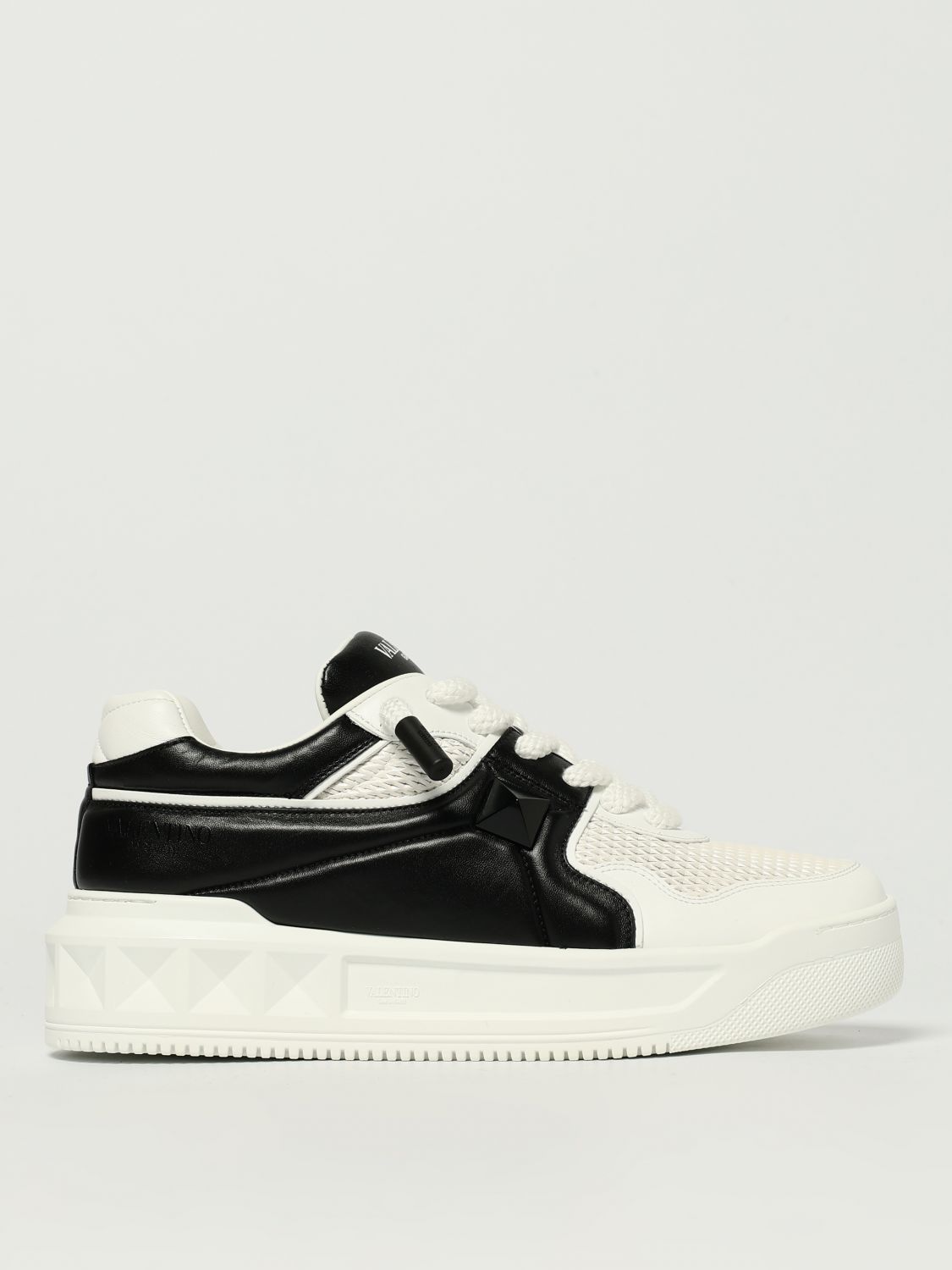 Valentino Garavani One Stud Xl Low-top Sneaker In Nappa Leather And Jacquard Toile Iconographe Techn In White