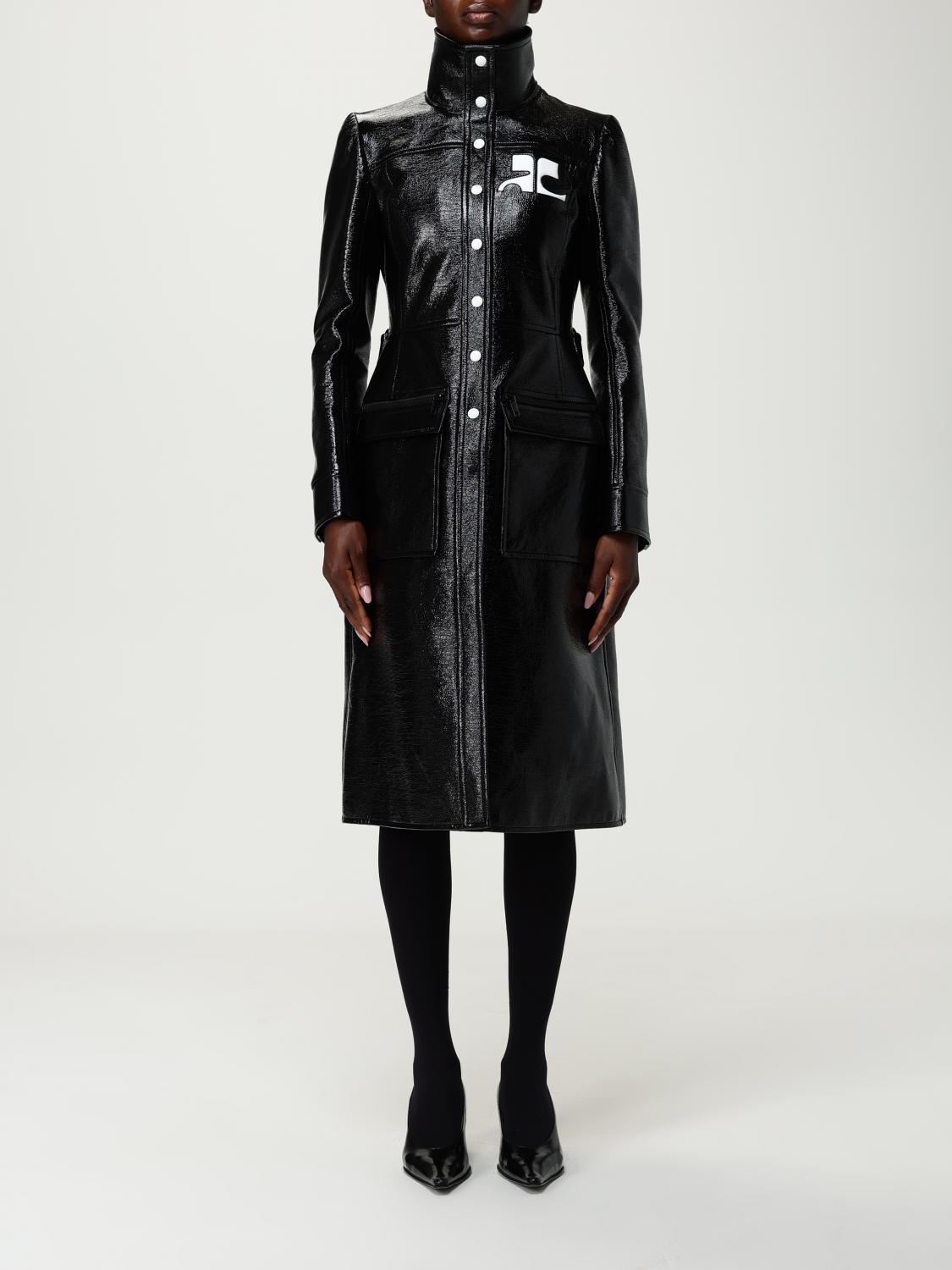 Courrèges Reedition Vinyl Trench Coat In Black