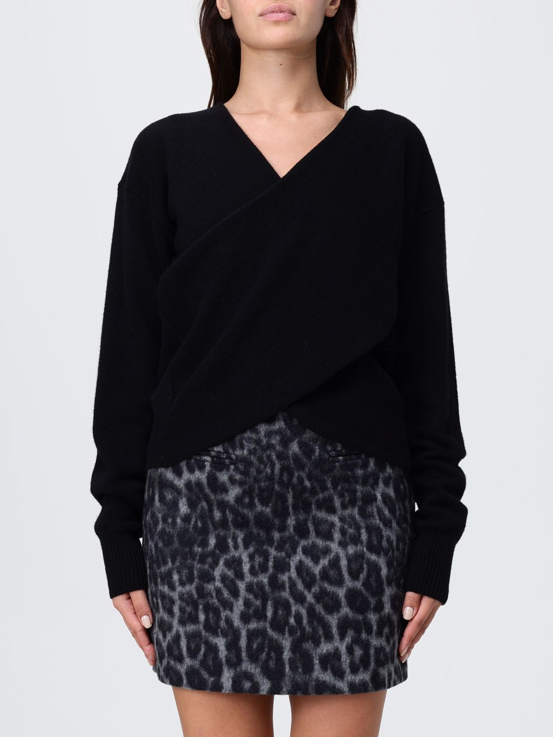 Federica Tosi V-neck Knit Sweater In Fine Wool-cashmere Blend In Black
