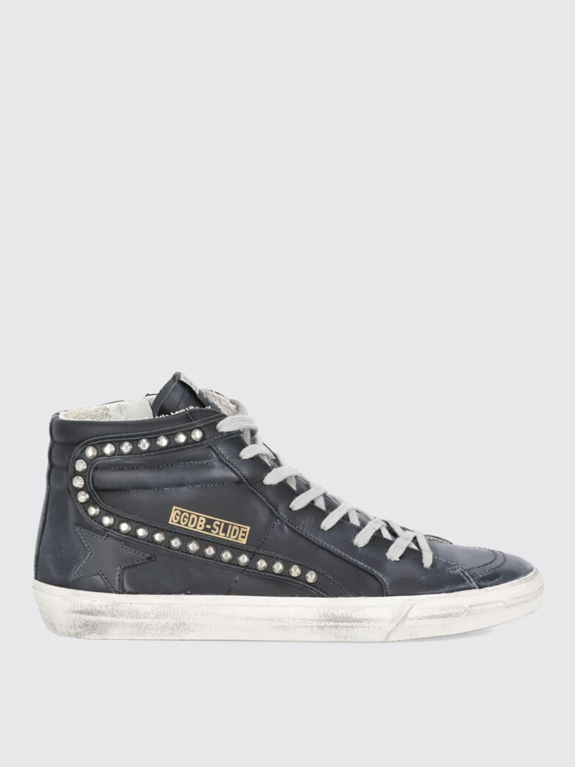 Golden Goose Slide Leather Upper Star List And W In Black