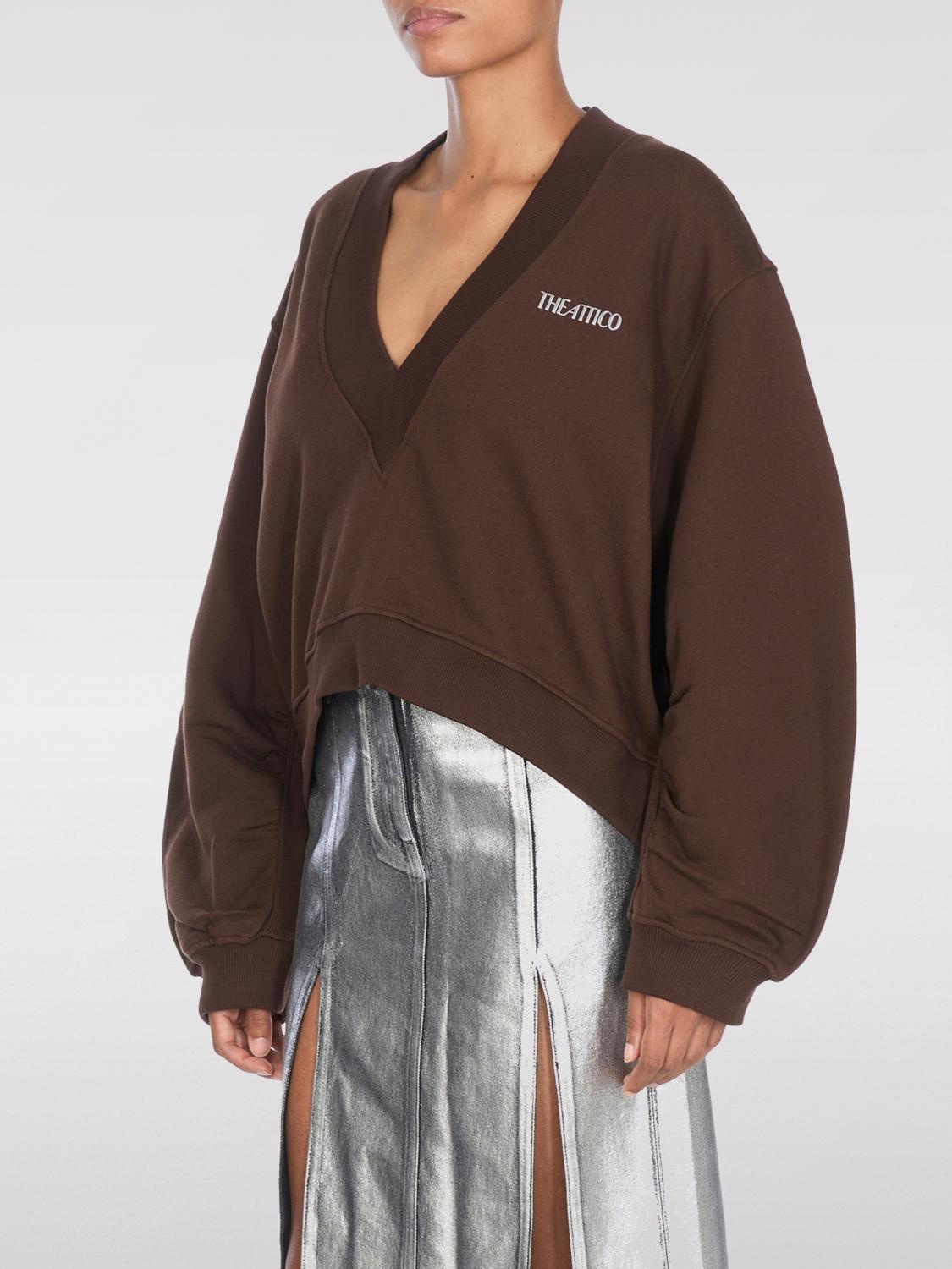 Attico Brown Cropped Sweatshirt With V Neck And Logo Lettering On The Front In Cotton Woman In Brown