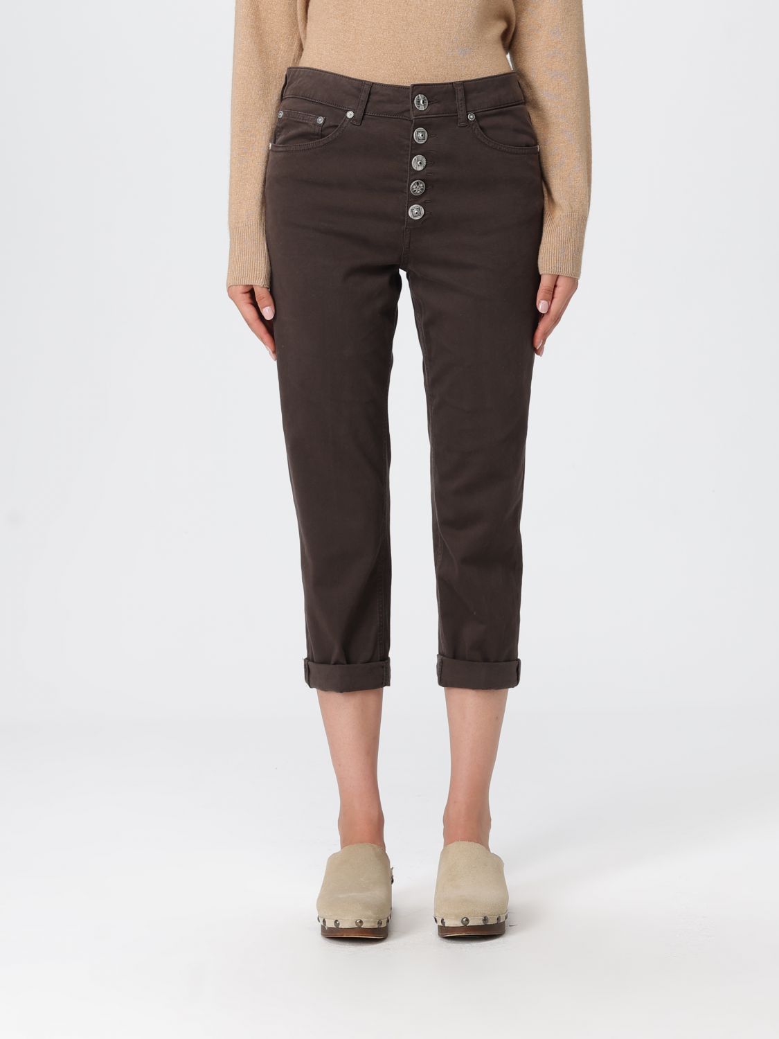Dondup High-waisted Tapered Pants With Decorative Buttons In Brown