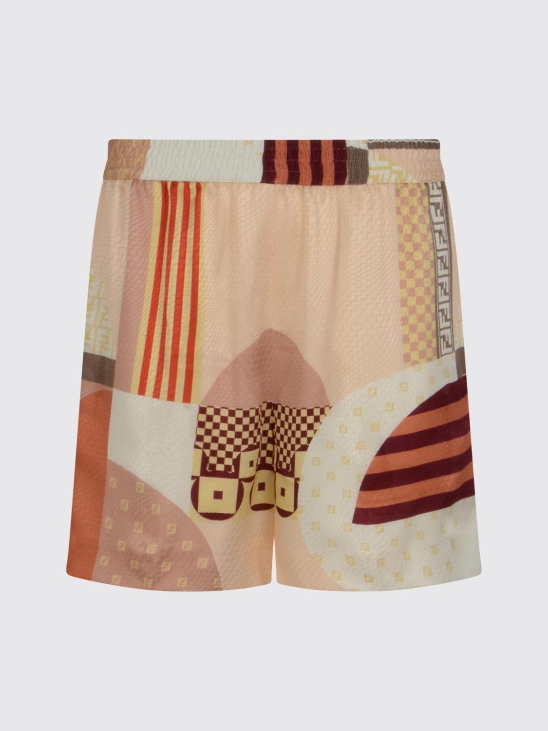 FENDI Pantaloncini in seta con stampa patchwork