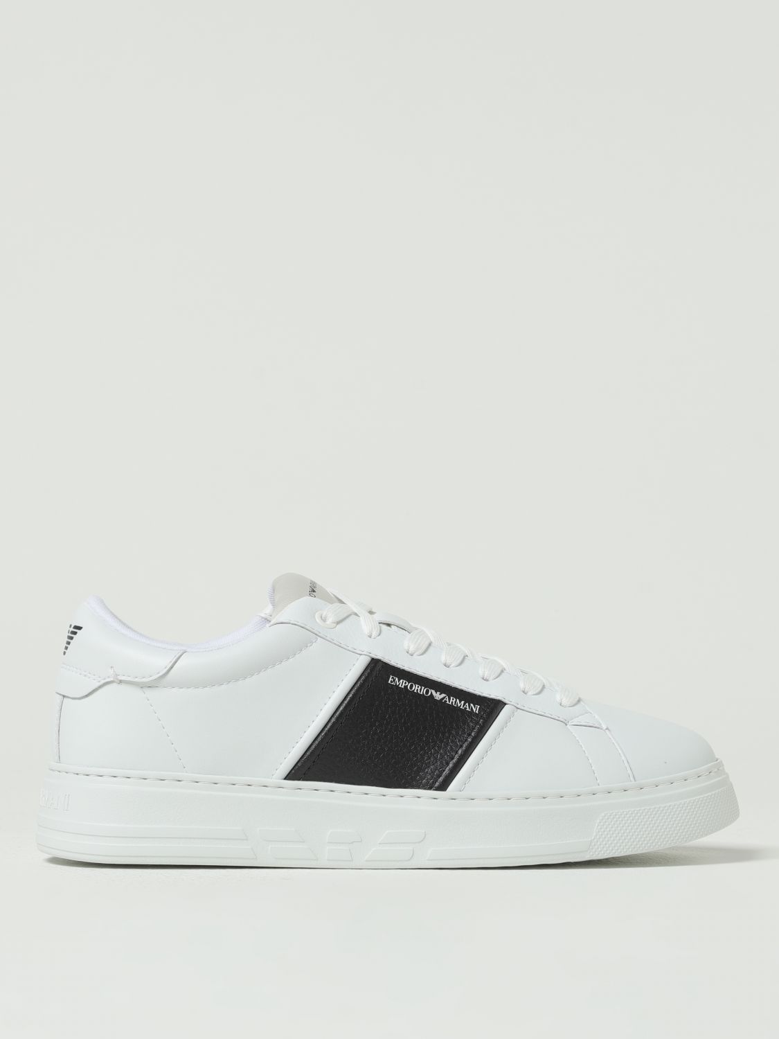 Emporio Armani Calf Leather Grained Texture Sneakers In White