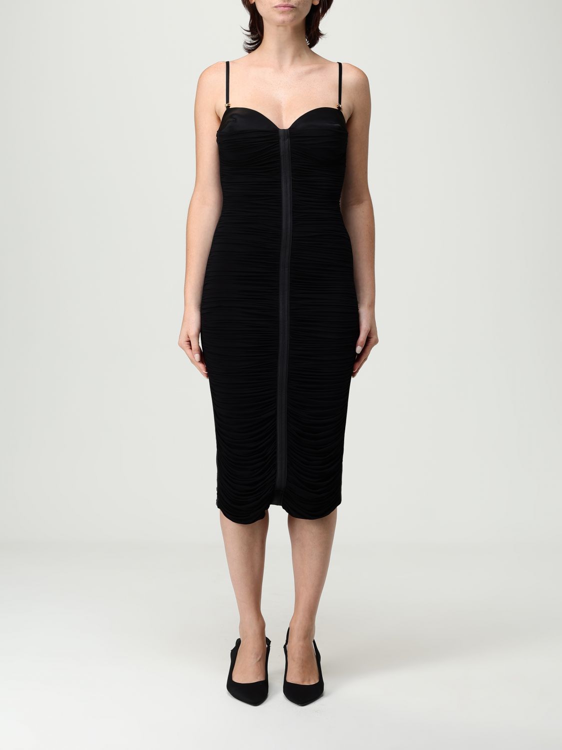 Elisabetta Franchi Fitted Evening Dress With Ruched Detailing In Black