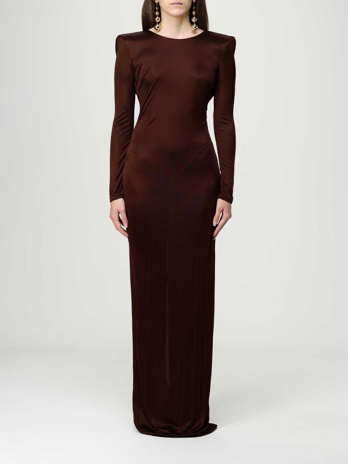Elisabetta Franchi Draped Chain Detail Dress With Back Slit In Brown