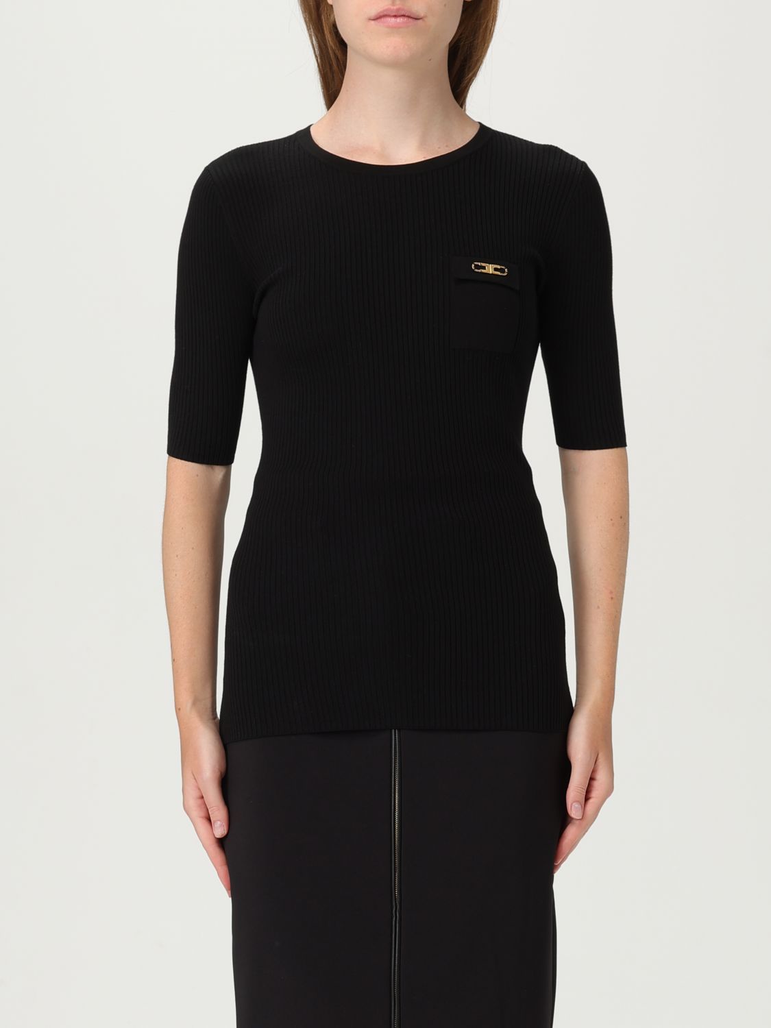 Elisabetta Franchi Ribbed Chain-embellished Top In Black